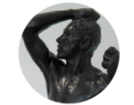 Buste d'une sculpture d'un homme nu et musclé, se tenant la tête.