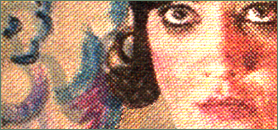 Reproduction du détail d'une photo de presse quotidienne en couleur, cadrée sur le regard fixe d'une femme.